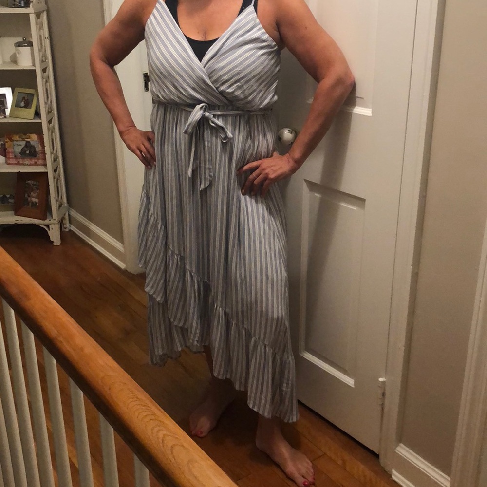 Blue and white striped sundress